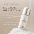 A bottle of IREN Shizen START AFRESH DAILY Enzyme Powder Wash stands on a mound of powder, highlighting its clump-free, waterless cleanser and gentle daily exfoliator formula—effective even in high humidity.